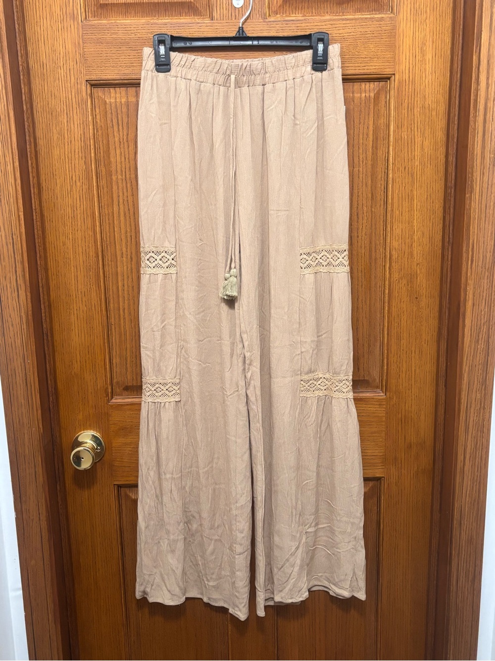 Kingston Grey Boho High Rise Wide-Leg Drawstring Pants - Beige Sz S. NWT